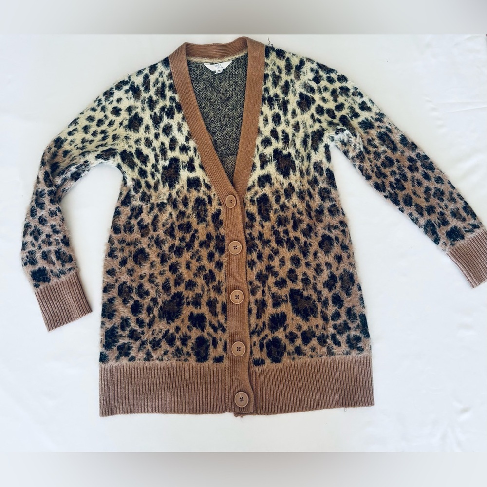Time and Tru Leopard Print Cardigan in Brown and Cream